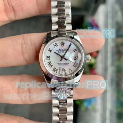 Swiss Clone Rolex Datejust Ladies Watch 28mm - SS White Dial Smooth Bezel